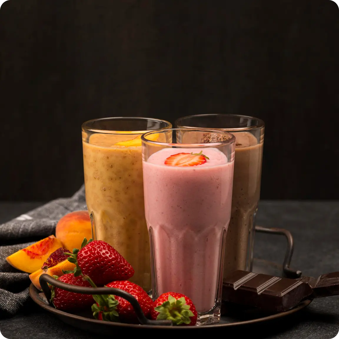 Premium chocolate and strawberry milkshakes