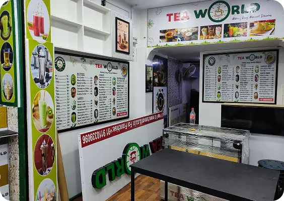 Tea World store exterior with LED signage